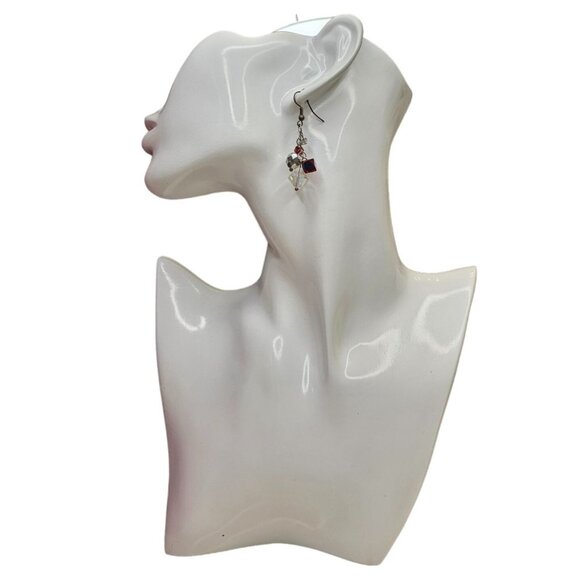 Made with Swarovski Crystal Red Bead Dangle Silver Earrings Hand Made OOAK - Picture 2 of 7